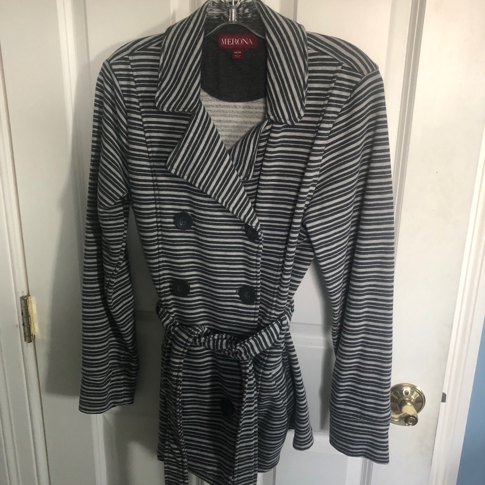Merona grey and white striped jacket size medium